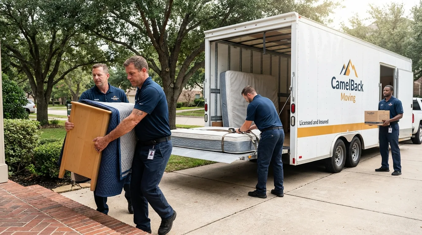 Crew loading residential truck for cross-state move from Jonesville, NC